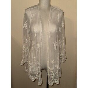 Floral Lace Open Front Kimono Sheer Cardigan Large Boho Bridal Festival